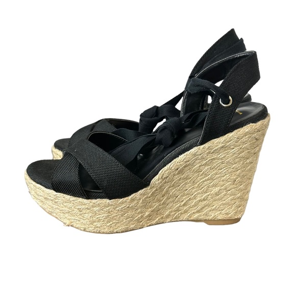 Lulus Esme Black Lace Up Espadrille Wedges Heels Size 9 - Picture 5 of 9